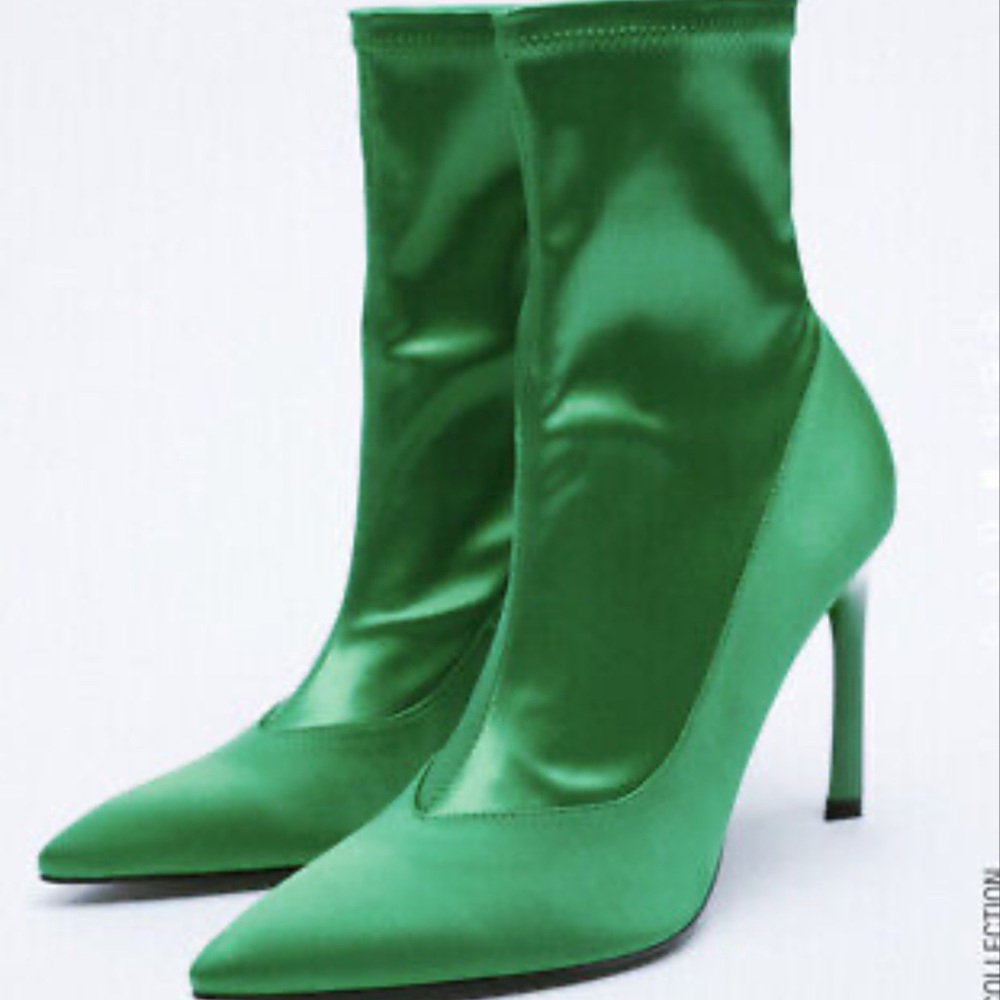 Zara - Fabric Heeled Ankle Boots - Green - 7.5
